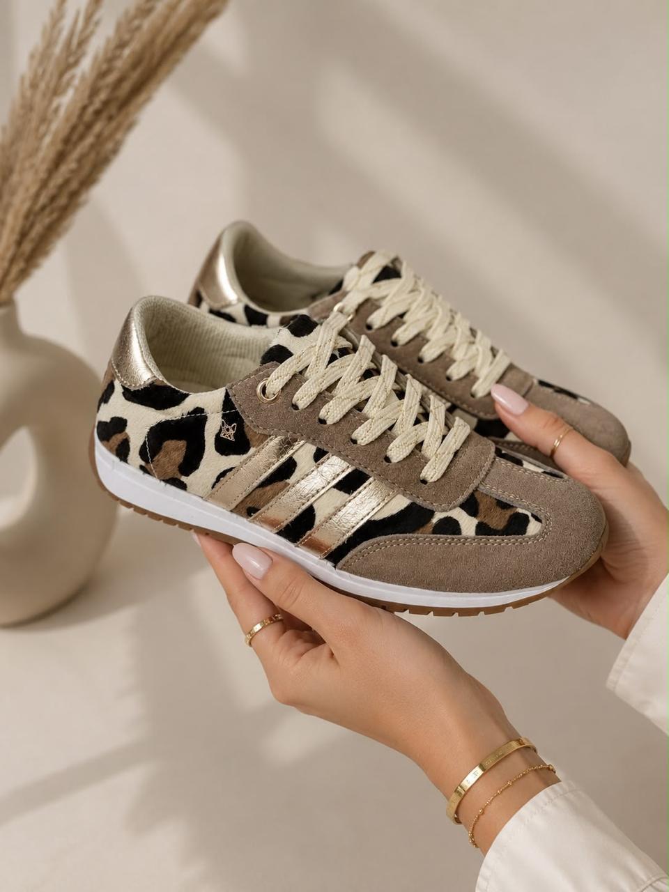 Tennis Cuero Leopardo Pelo para Dama