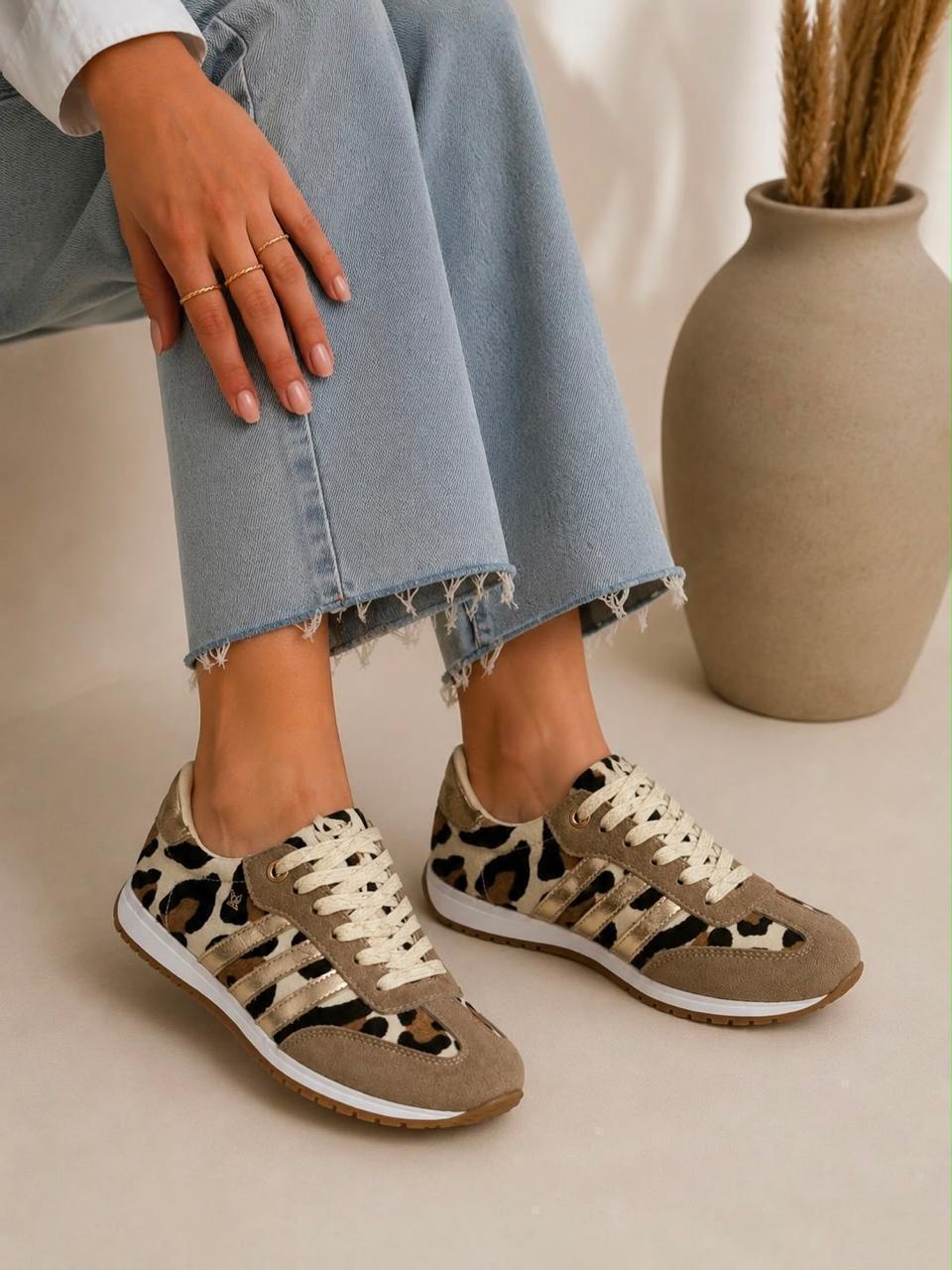 Tennis Cuero Leopardo Pelo para Dama
