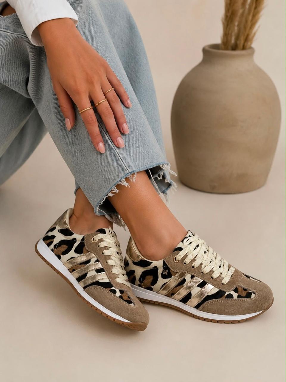 Tennis Cuero Leopardo Pelo para Dama